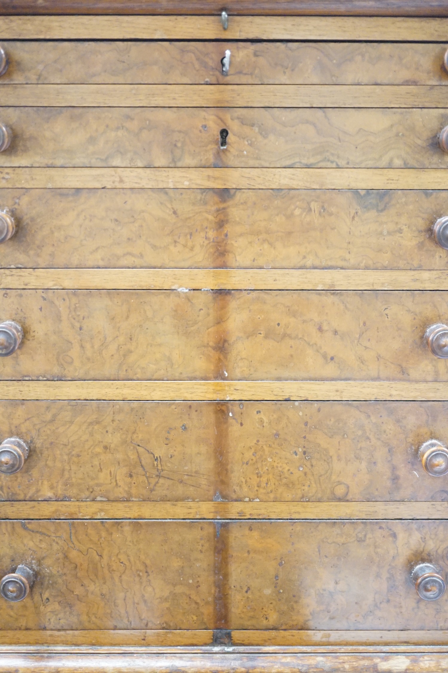 A Victorian walnut six drawer table top miniature collector’s chest, 58cm tall
